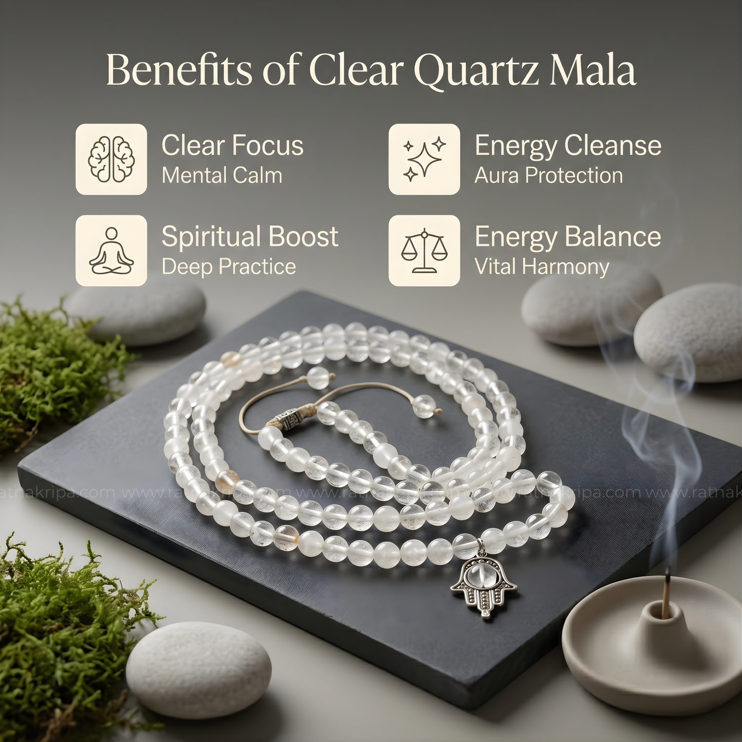 Clear Quartz Mala  108 Beads  - The Stone of Clarity