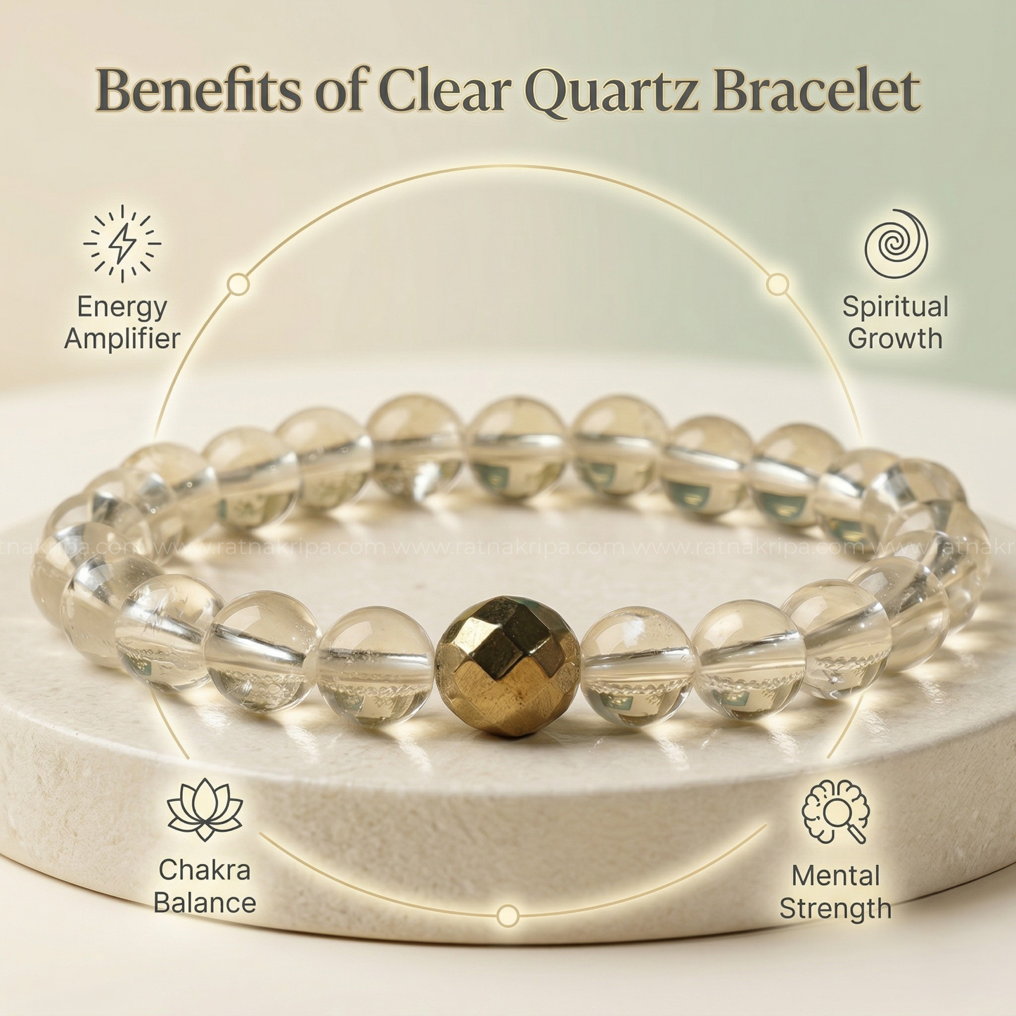 Clear Quartz Bracelet -  For Mental Clarity and Focus