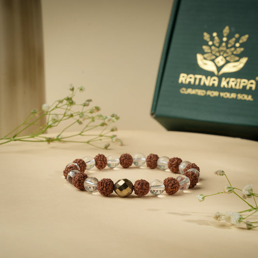 Clear Quartz Rudraksha Indonesian Bracelet