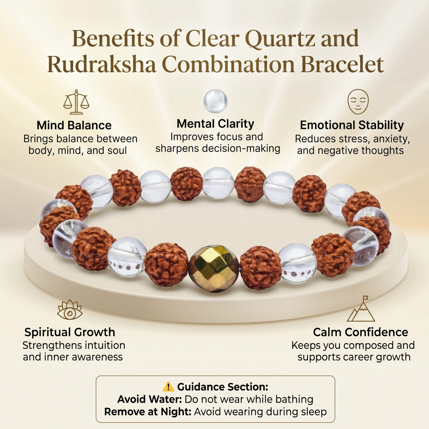Clear Quartz and Rudraksha Bracelet - For Shiva Power and Clarity