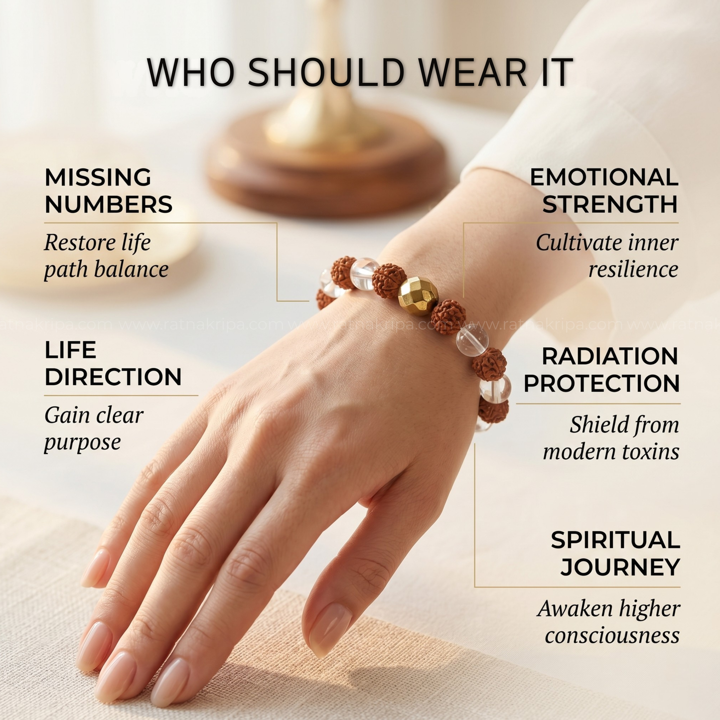 Clear Quartz and Rudraksha Bracelet - For Shiva Power and Clarity