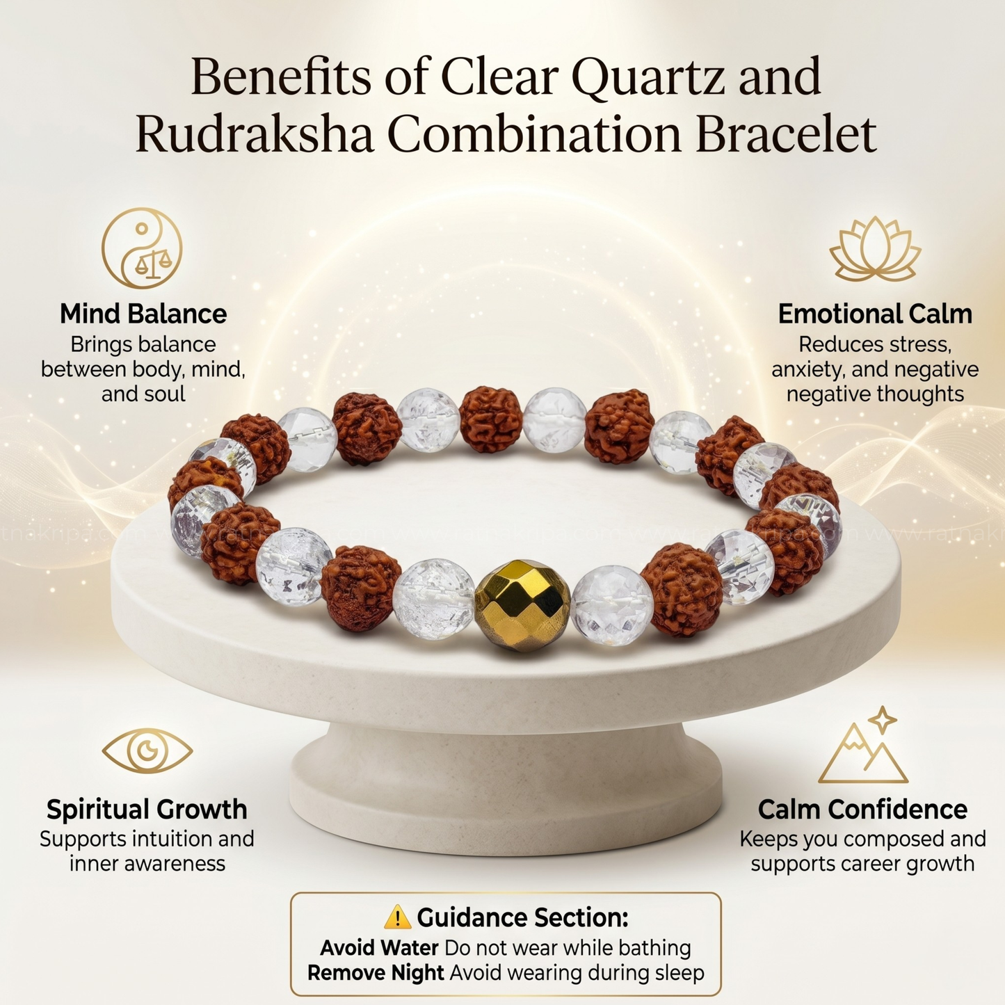 Clear Quartz and Rudraksha Bracelet - For Shiva Power and Clarity