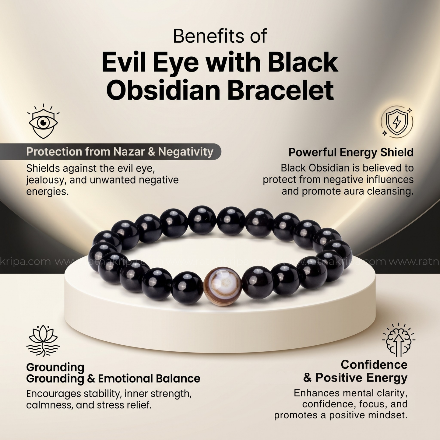 Evil Eye with Black Obsidian