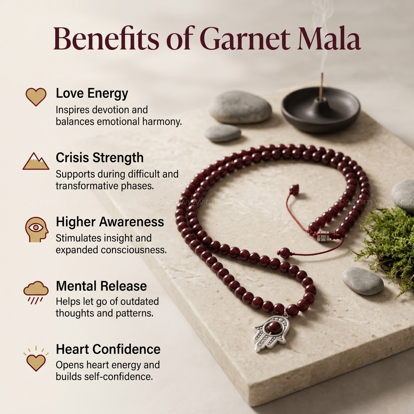 Garnet Mala 108 Beads - Stone of Sun