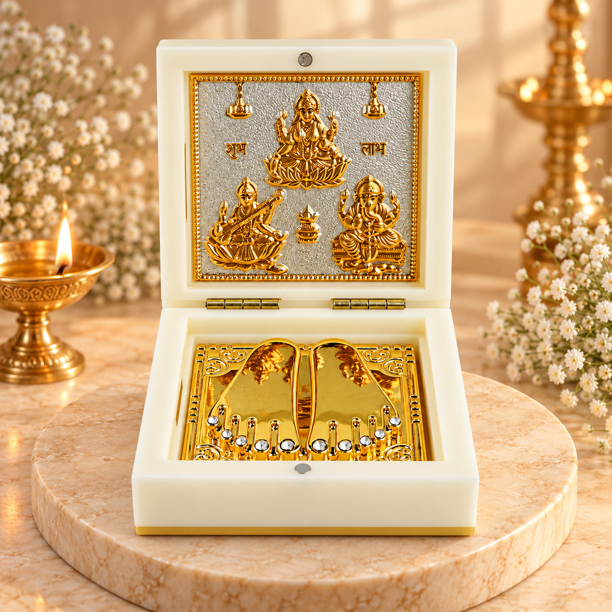 Lakshmi–Ganesh Charan Paduka Gift Box – For Prosperity, Good Fortune & Divine Blessings