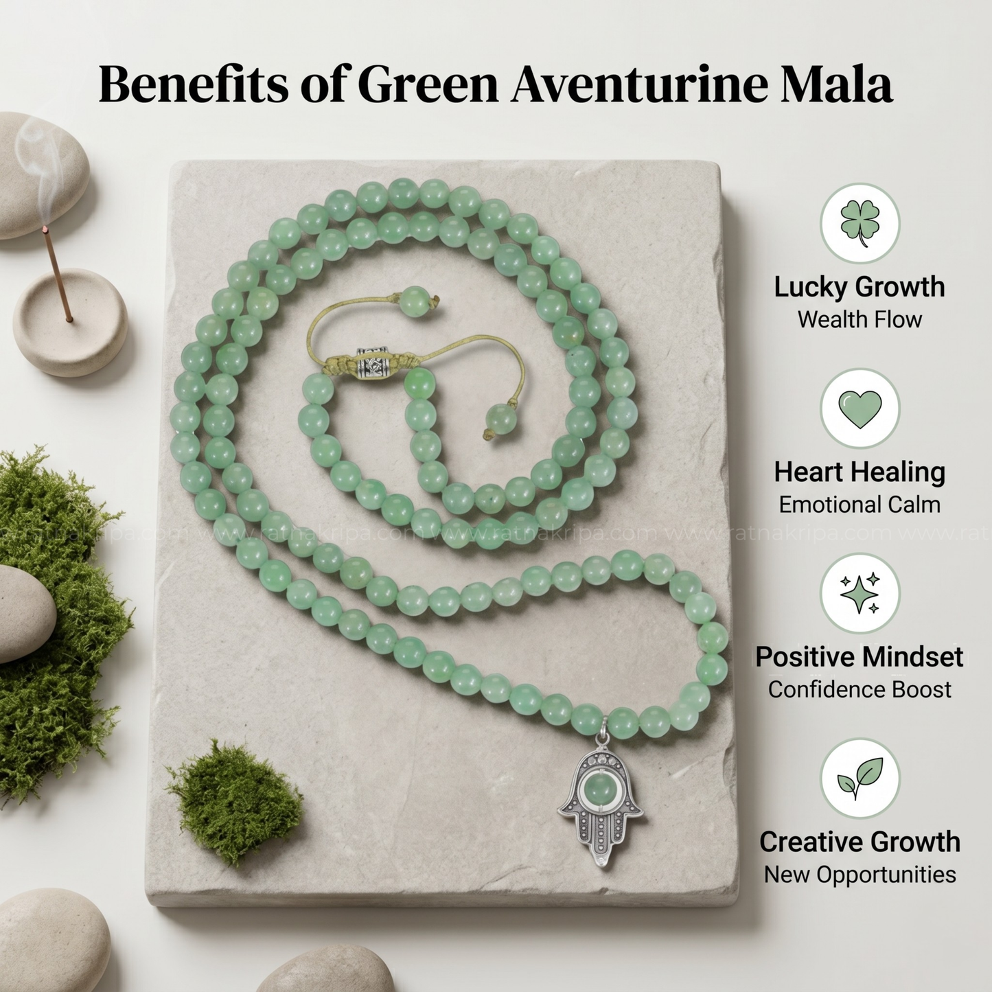 Green Aventurine 108 Beads Mala - Stone of Luck