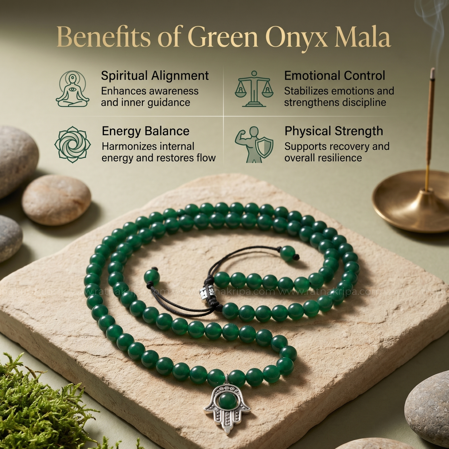 Green Onyx Mala 108 Beads  - Stone of Strength