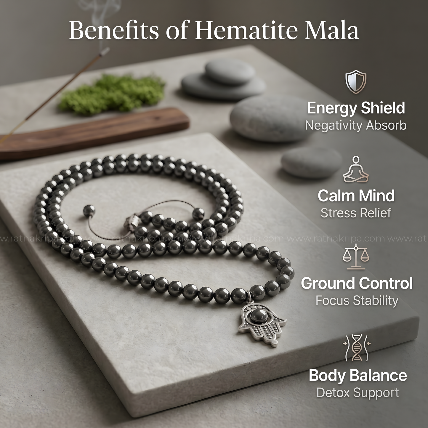 Hematite Mala 108 Beads- Stone of Balancing