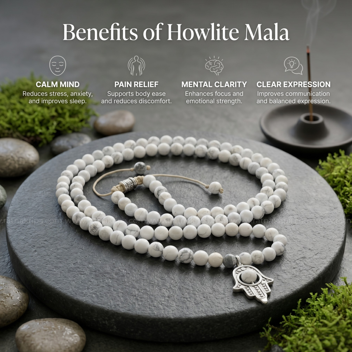 Howlite Mala 108 Beads - Stone for Memory