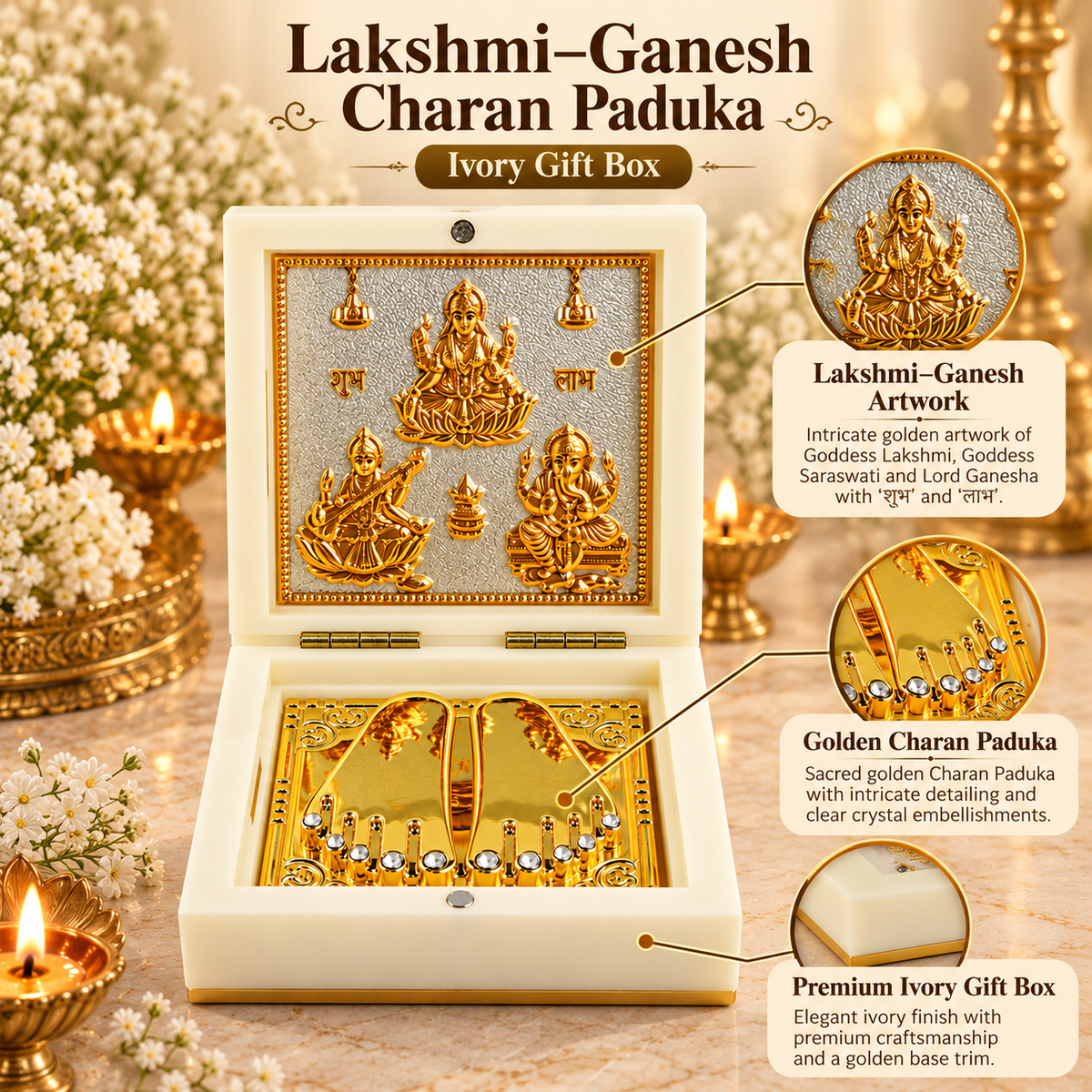 Lakshmi–Ganesh Charan Paduka Gift Box – For Prosperity, Good Fortune & Divine Blessings