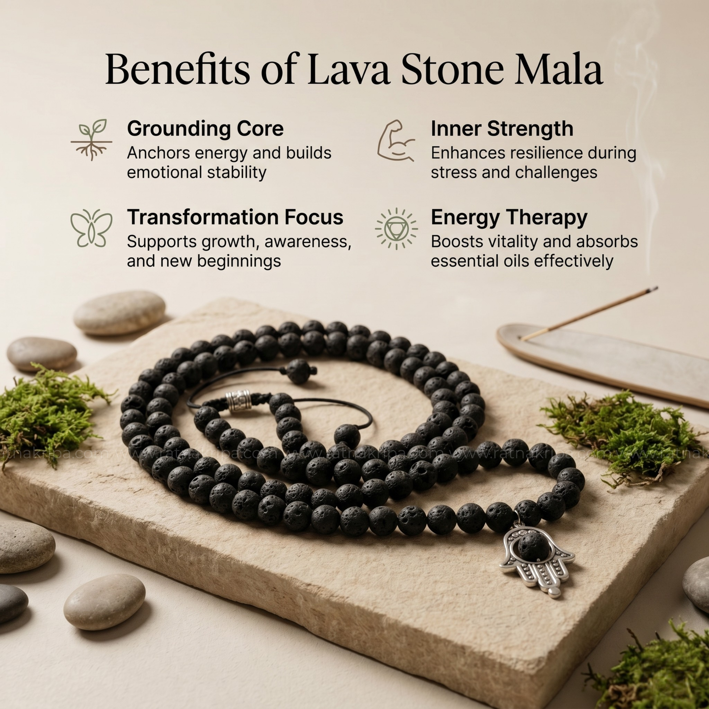 Lava 108 Beads Mala - Stone of Volcano