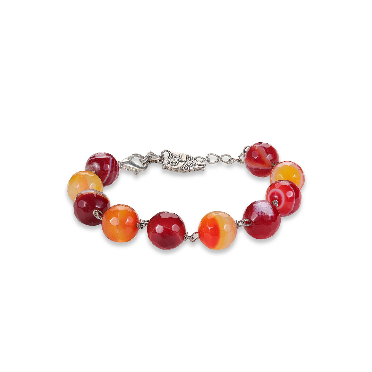 Multi Agate Owl Charm Ladies Bracelet