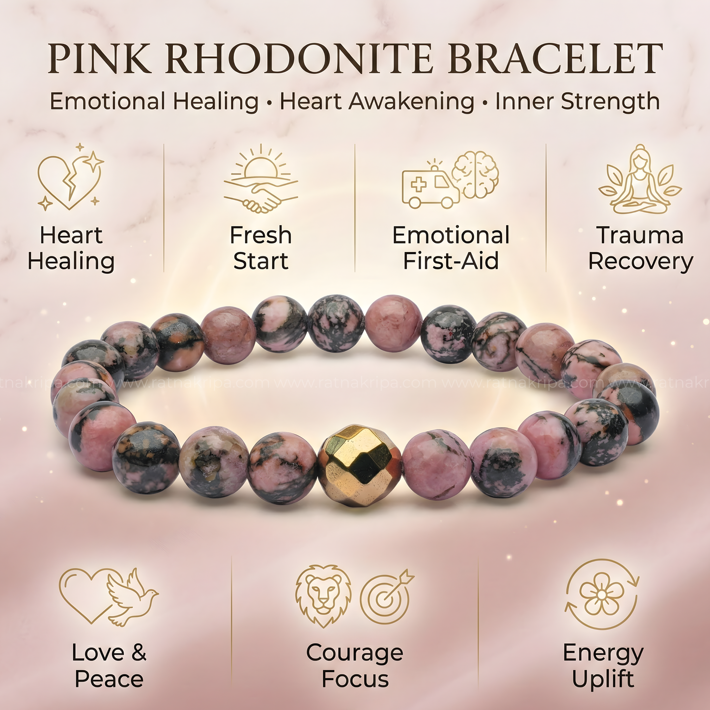 Pink Rhodonite Bracelet - Heals Emotional Trauma