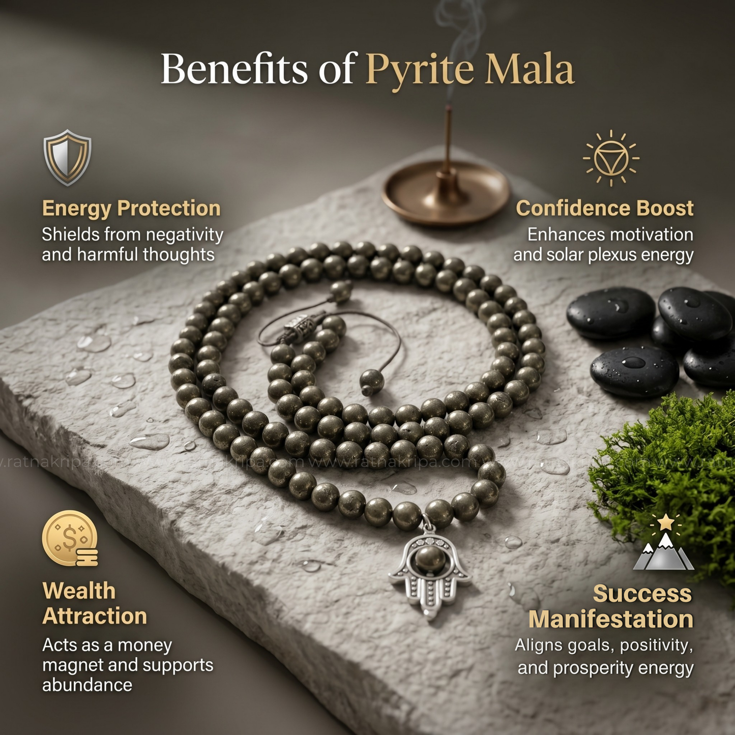 Pyrite  108 Beads Mala - The Money Magnet