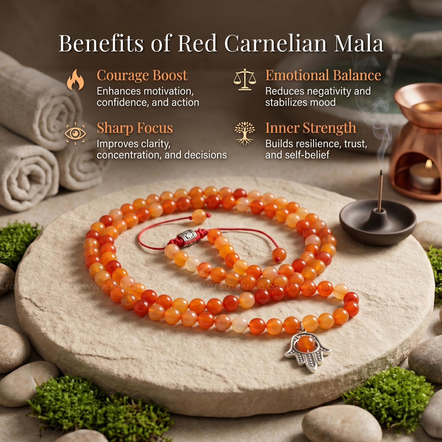 Red Carnelian Mala 108 Beads - For Creativity and Confidence