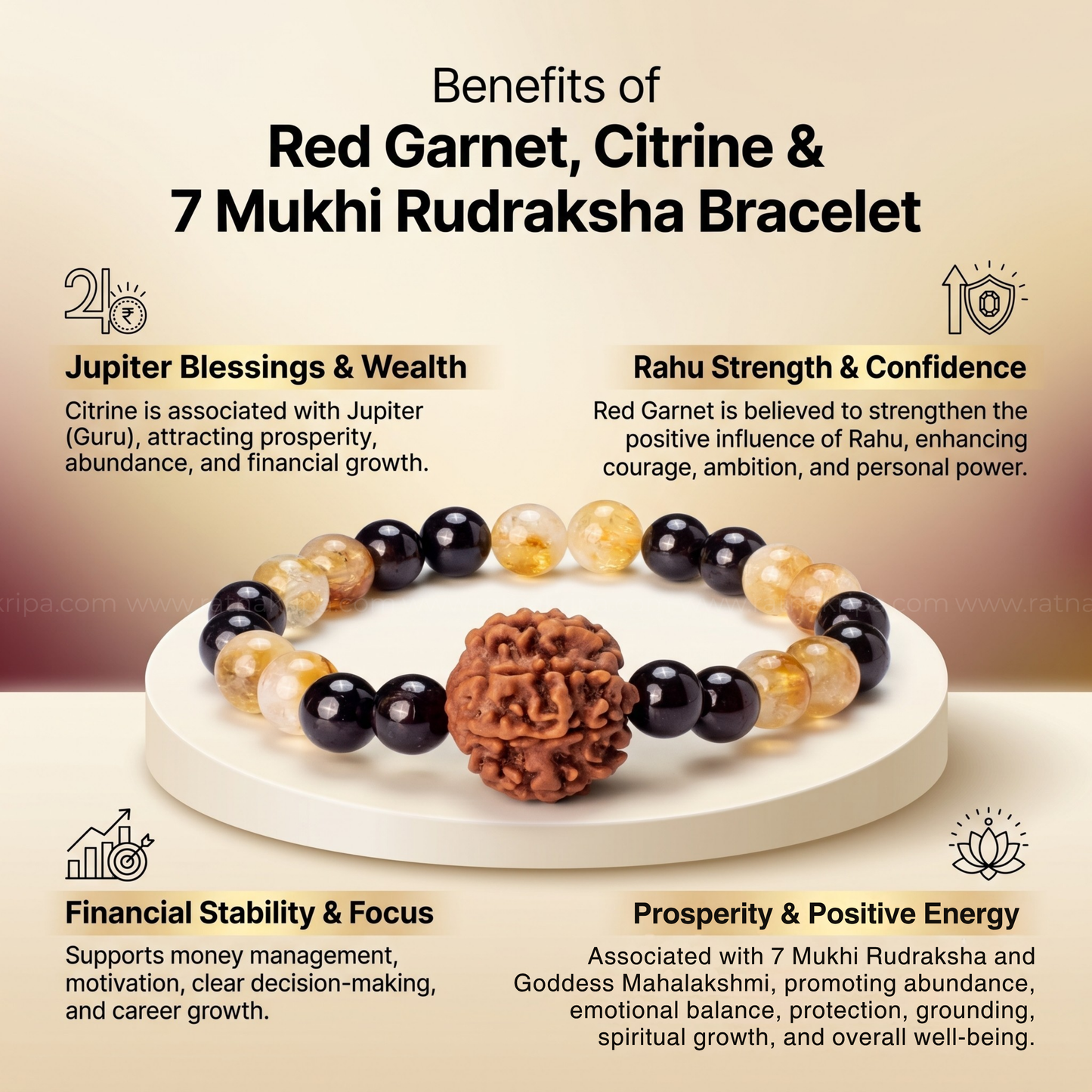 Red Garnet and Citrine with 7 Mukhi Rudraksha Bracelet