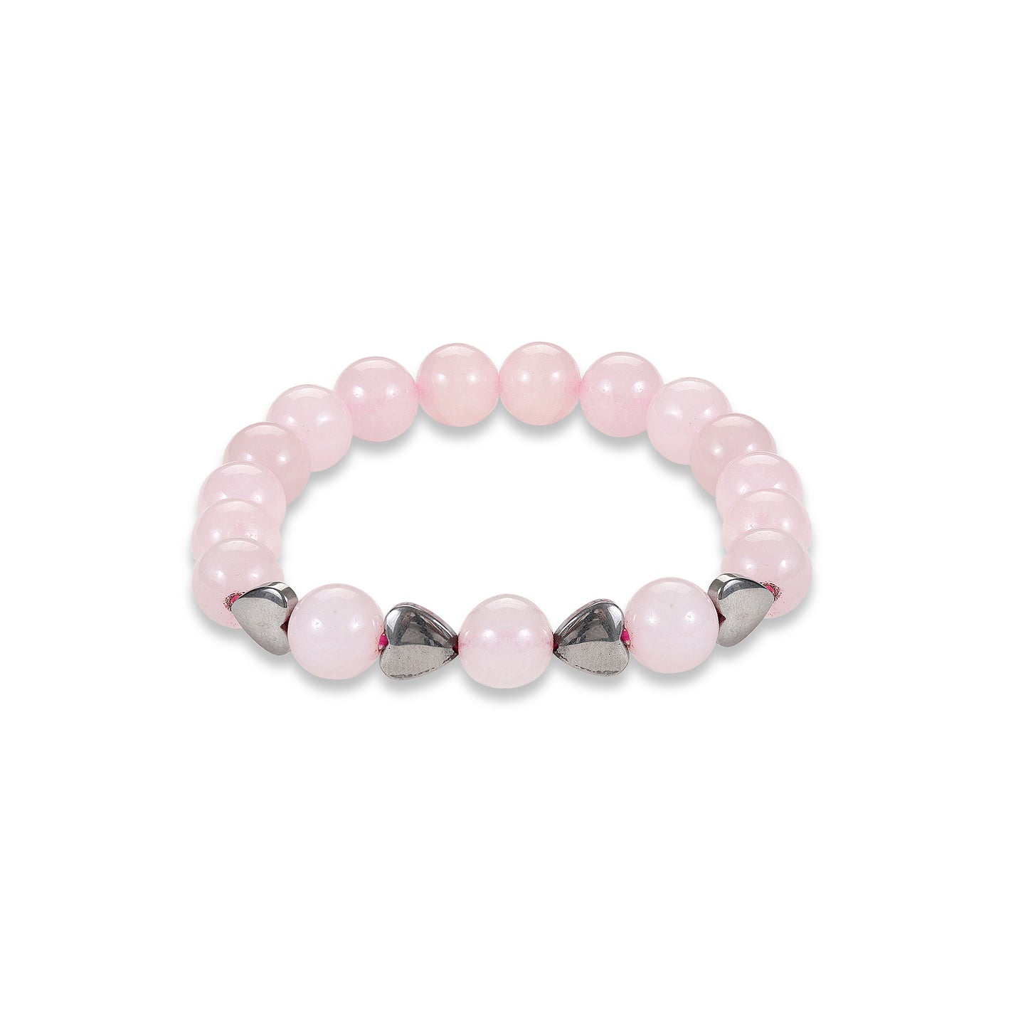 Rose Quartz with Hematite Heart Elastic Bracelet