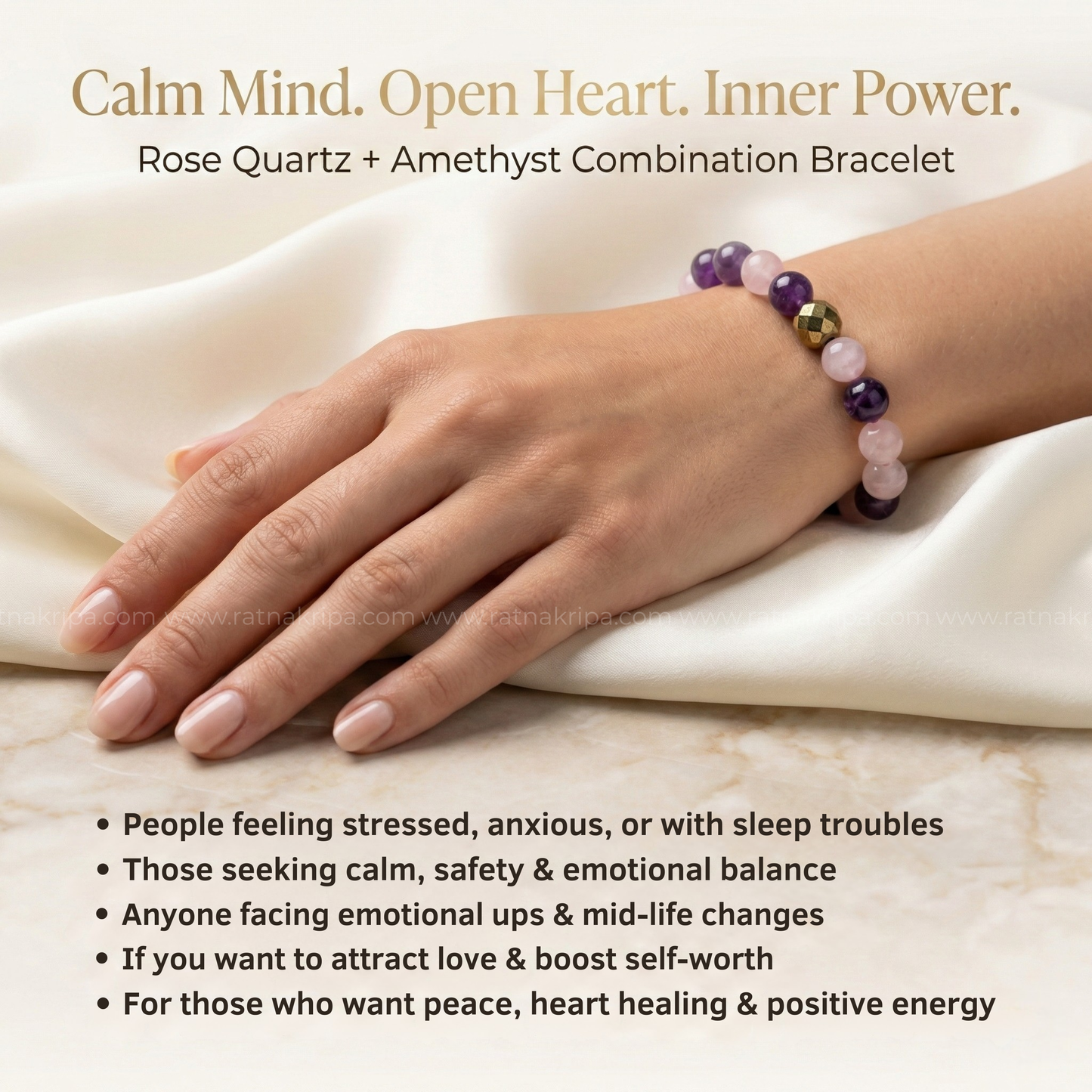 Rose Quartz and Amethyst Bracelet - For Stress Removal and Self Love