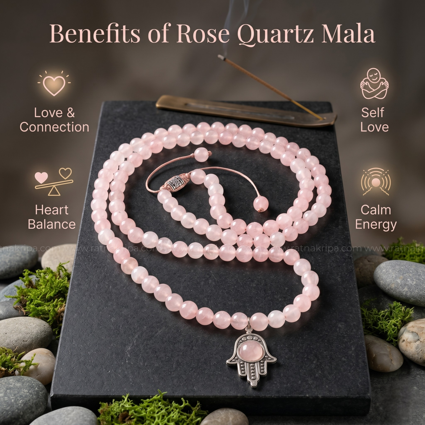 Rose Quartz 108 Beads Mala - Stone of Love