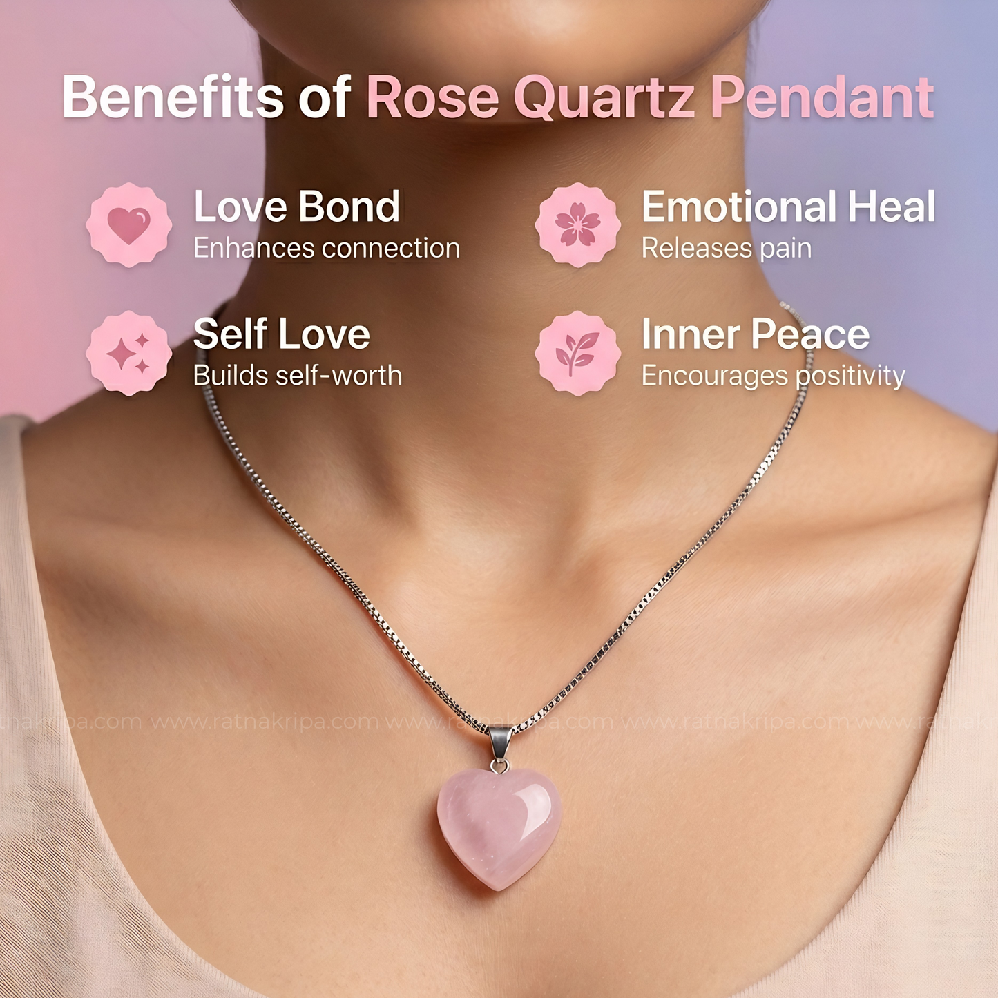 Rose Quartz Pendant - Heart Shape