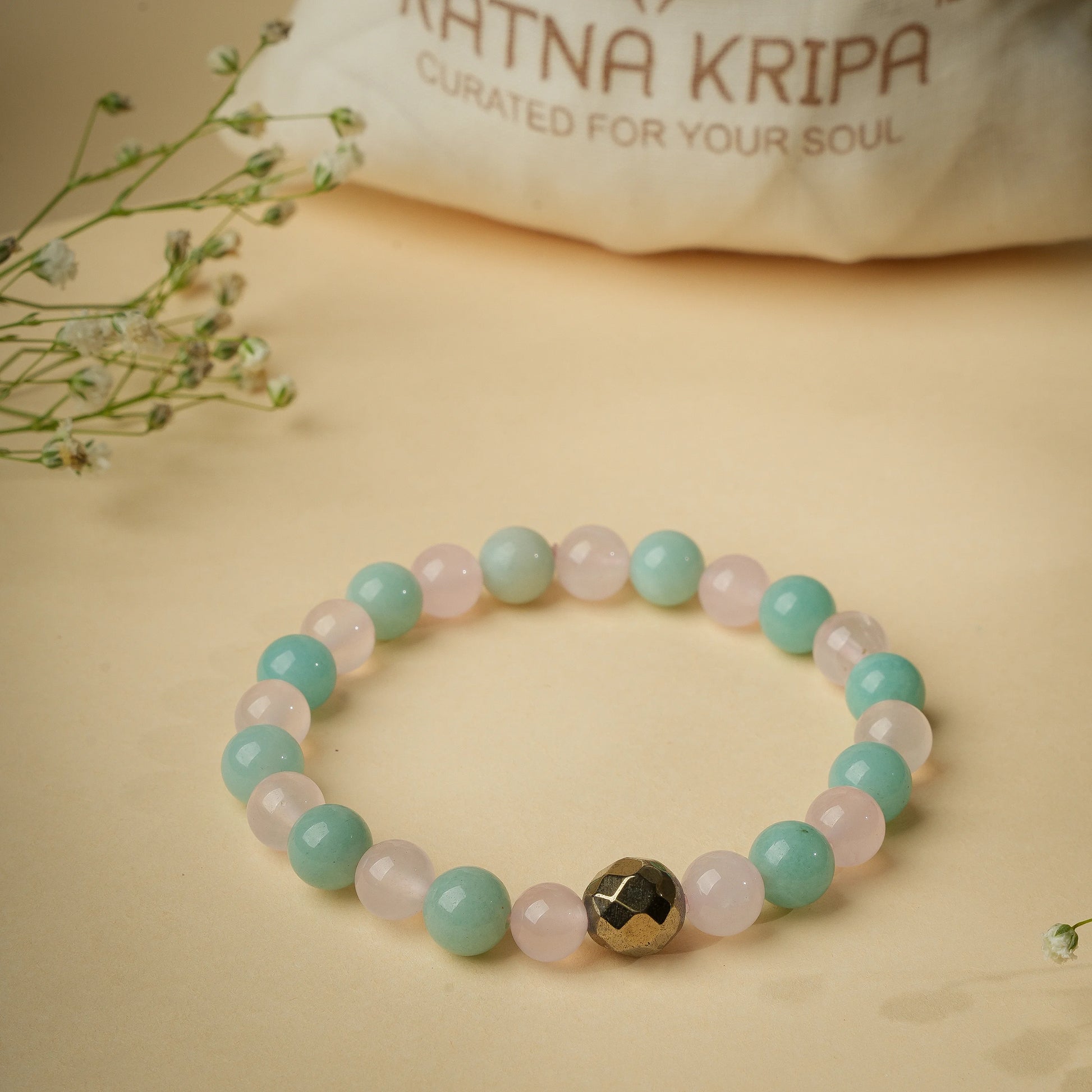 Rose Quartz and Amazonite Combination Wristlet