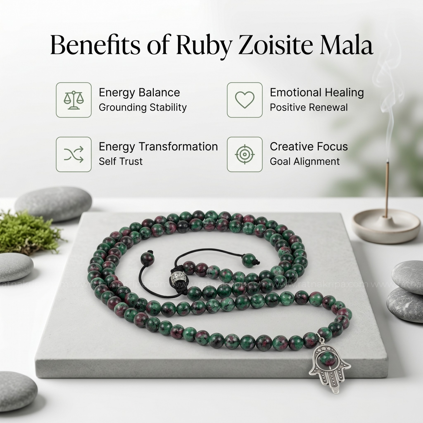 Ruby Zoisite Mala 108 Beads - Stone of Vitality