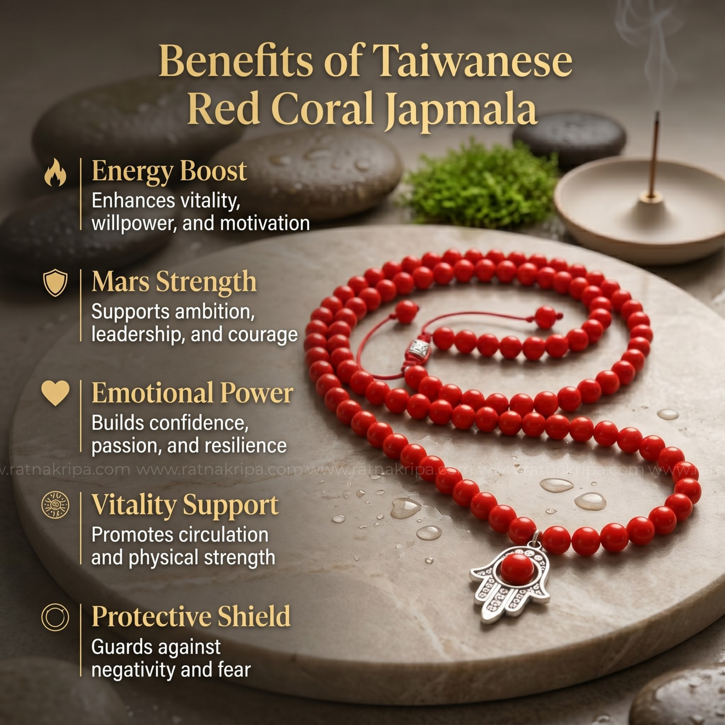 Taiwanese Red Coral 108 Beads Mala - For Protection & Vital Energy
