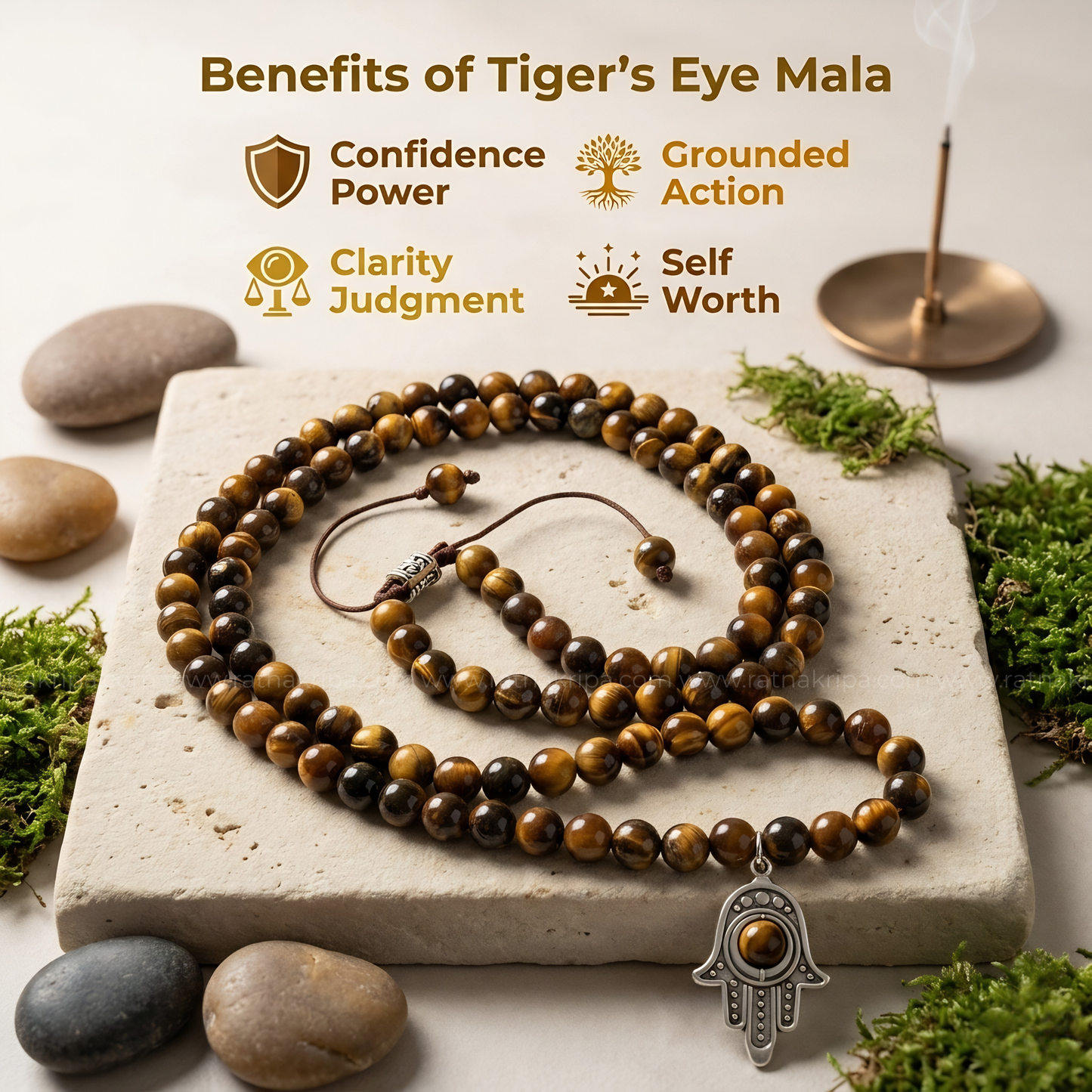 Tiger's Eye Mala 108 Beads - Stone of Confidence