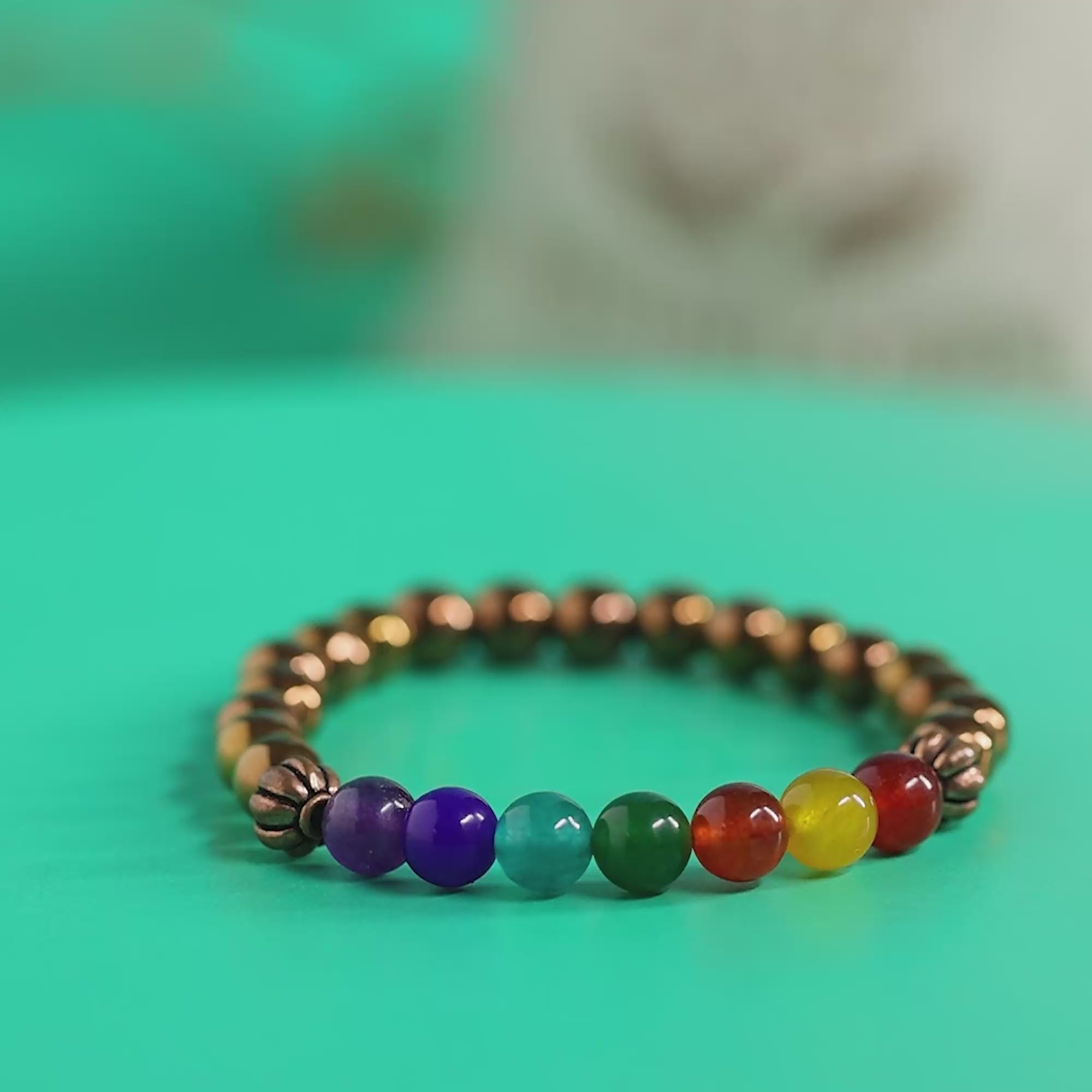 7 chakra copper hematite bracelet