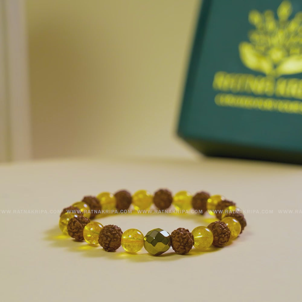 Citrine and Rudraksha Combination Bracelet